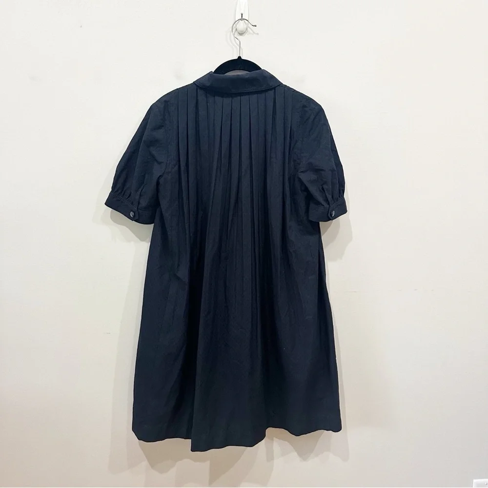 Coach Pleated Swing Dress Dark Blue Embroidered Short Sleeve Pockets